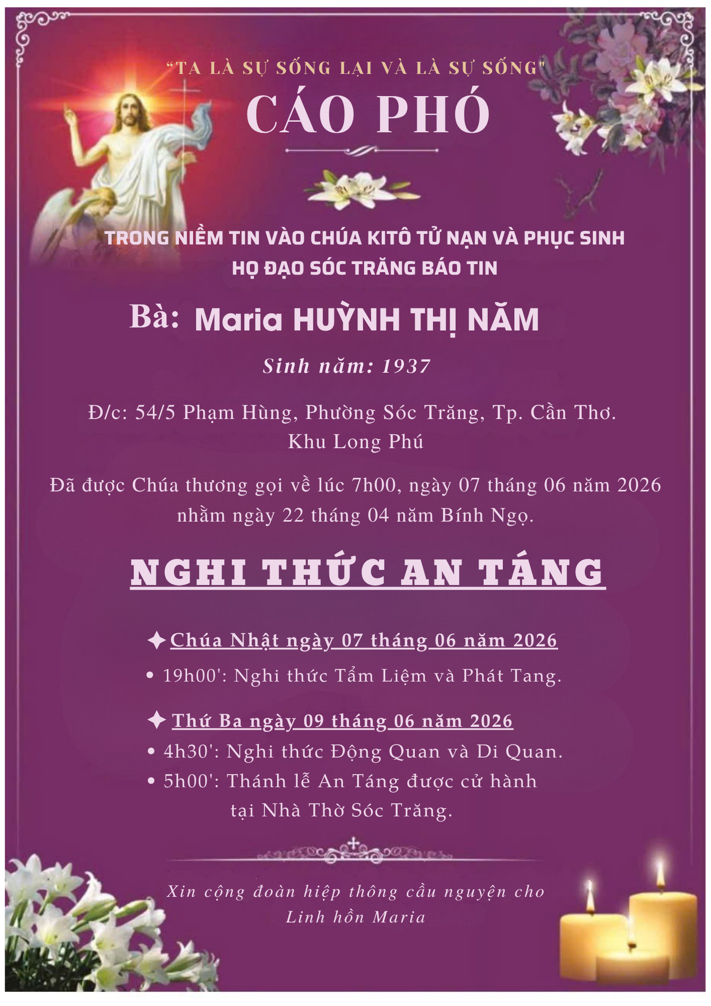 Hiệp Thông Cầu nguyện Linh hồn MARIA